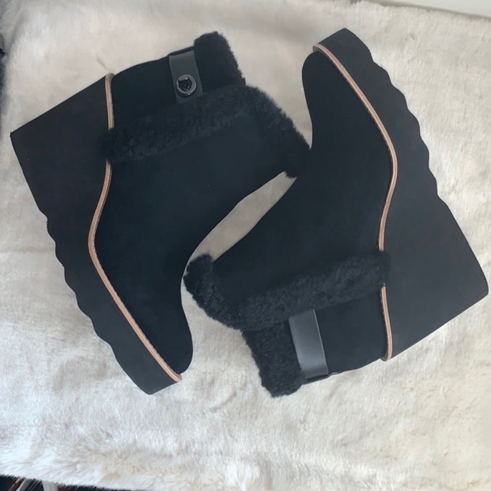Coach booties with shearling and gold ankle clasp